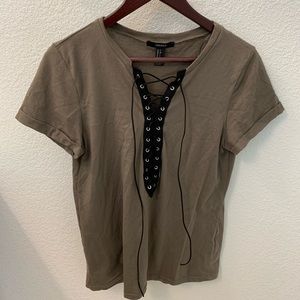 Short sleeve army green tie up shirt